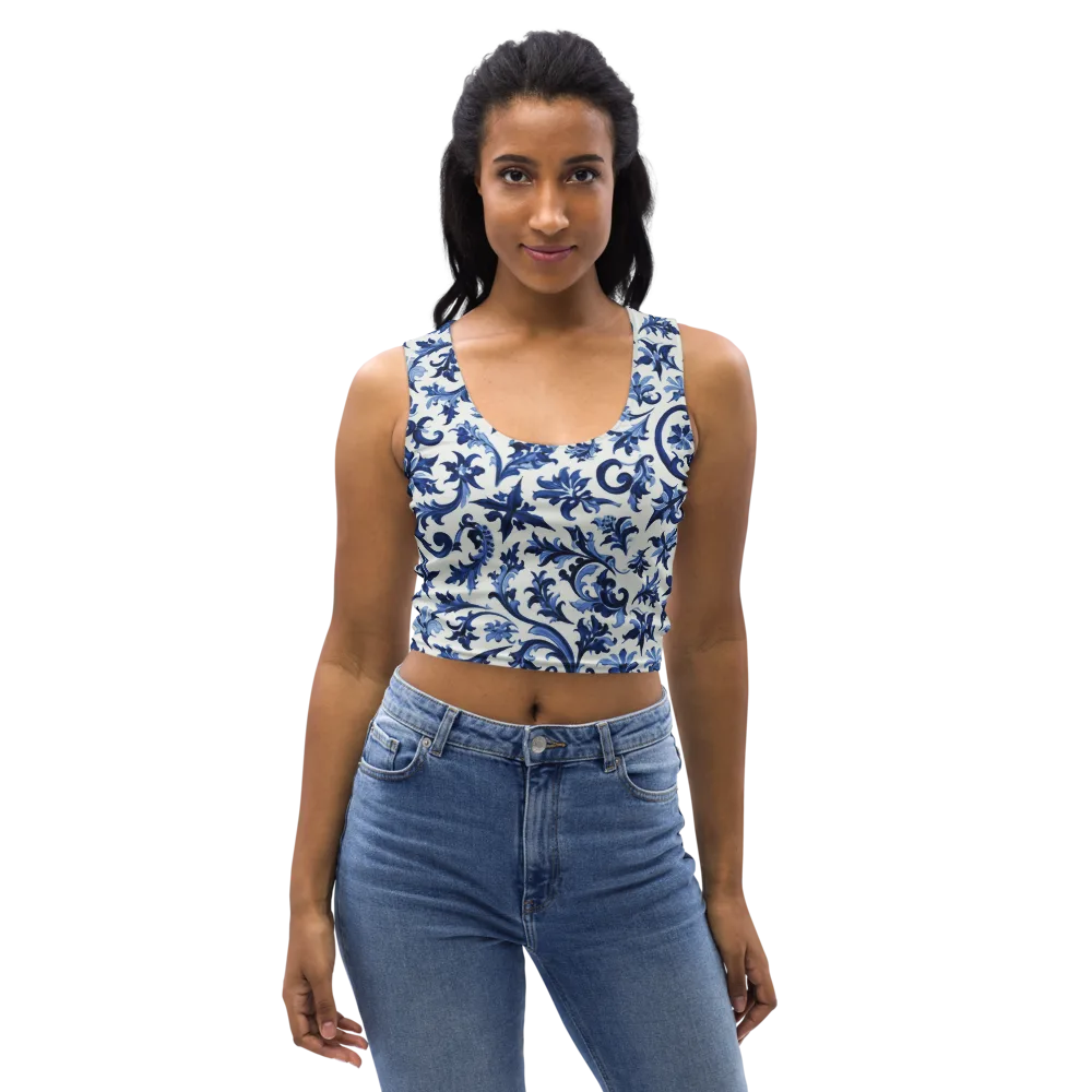 Indigo Filigree on Crop Top — Front
