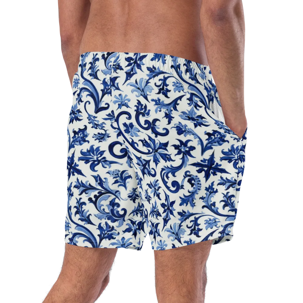 Indigo Filigree on Swim Trunks — Right Back