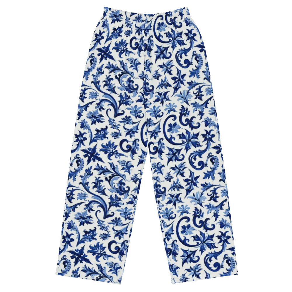 Indigo Filigree on Wide-Leg Pants — Front