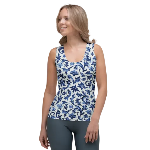 Indigo Filigree on a Women's Tank Top