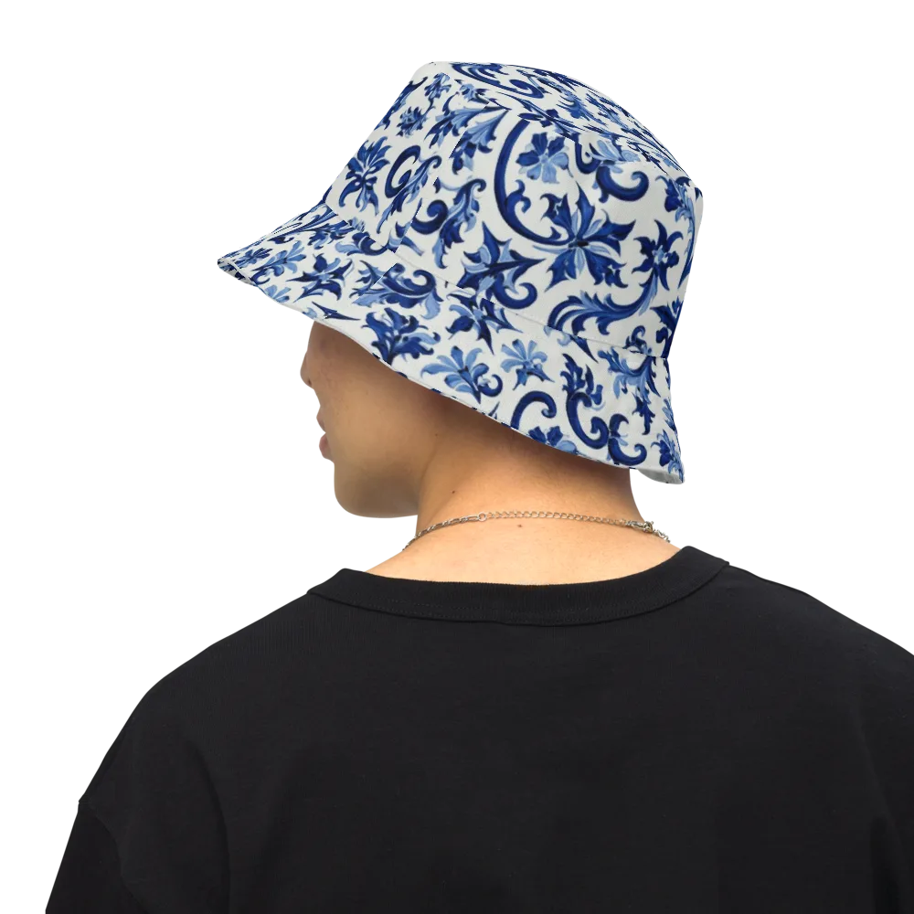 Indigo Filigree on Reversible Bucket Hat — Back Inside