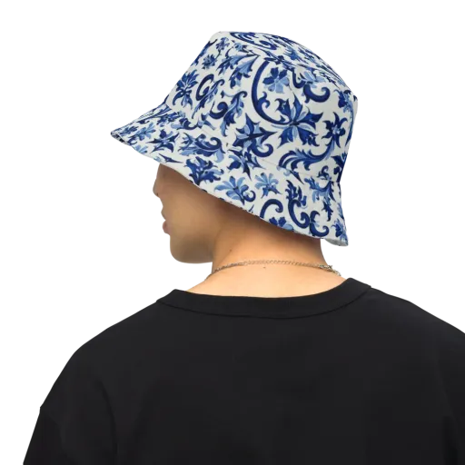 Indigo Filigree on a Reversible Bucket Hat