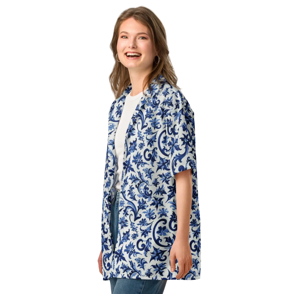 Indigo Filigree on Button Shirt — Left Front