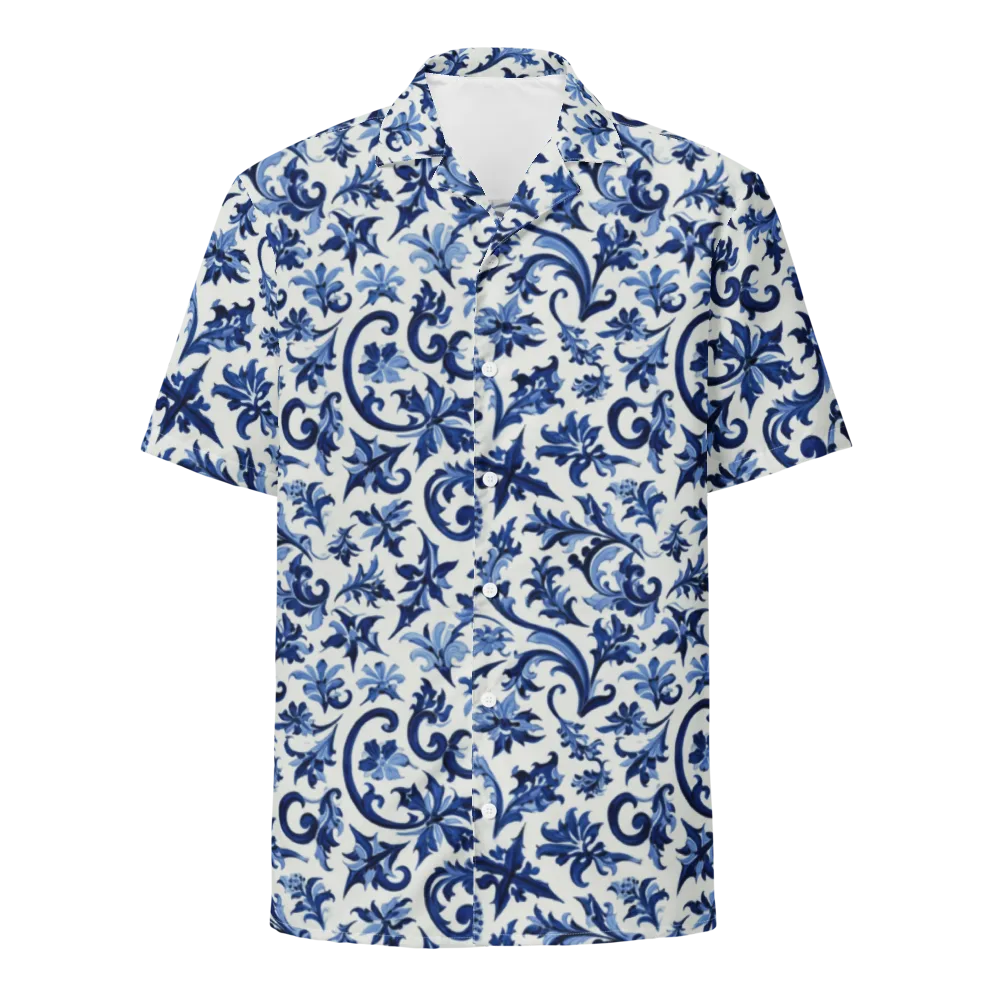 Indigo Filigree on Button Shirt — Front