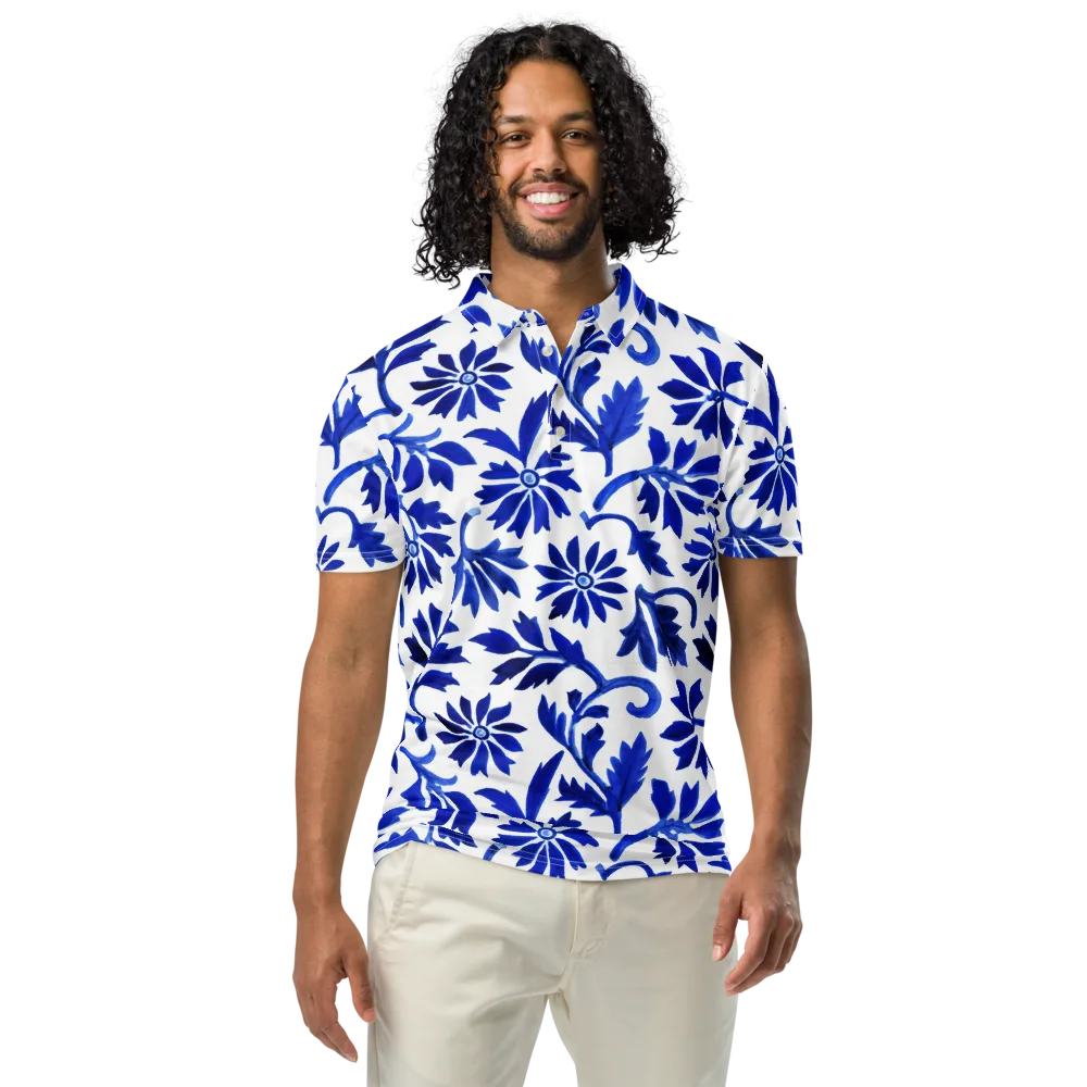 Azure Vinework on Men's Slim Fit Polo Shirt — Front