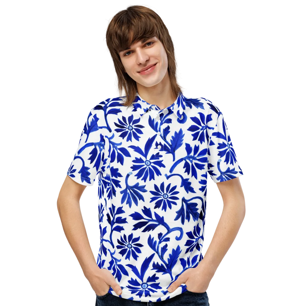 Azure Vinework on Men's Slim Fit Polo Shirt — Front