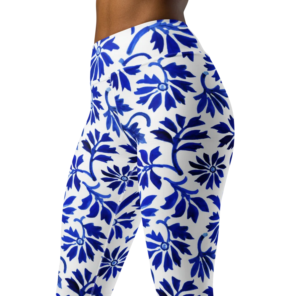 Azure Vinework on Yoga Leggings — Left Front