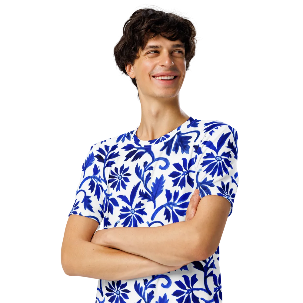 Azure Vinework on Men's Crew Neck T-Shirt — Left Front