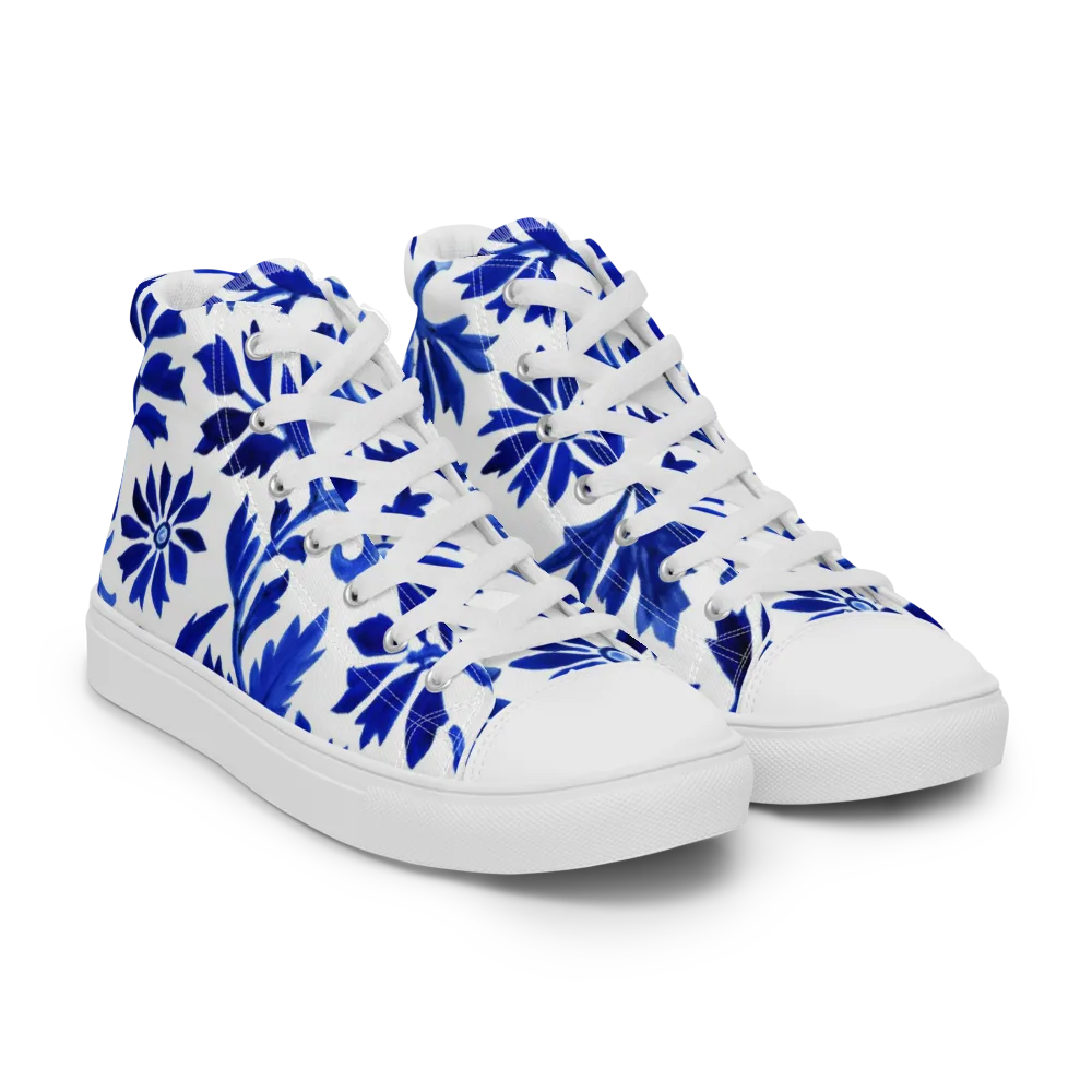 Azure Vinework on Men's High Top Canvas Shoes — Right Front
