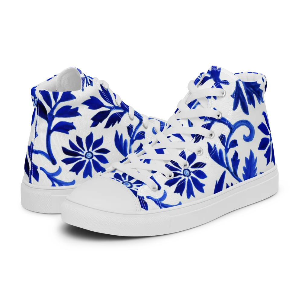 Azure Vinework on Men's High Top Canvas Shoes — Left