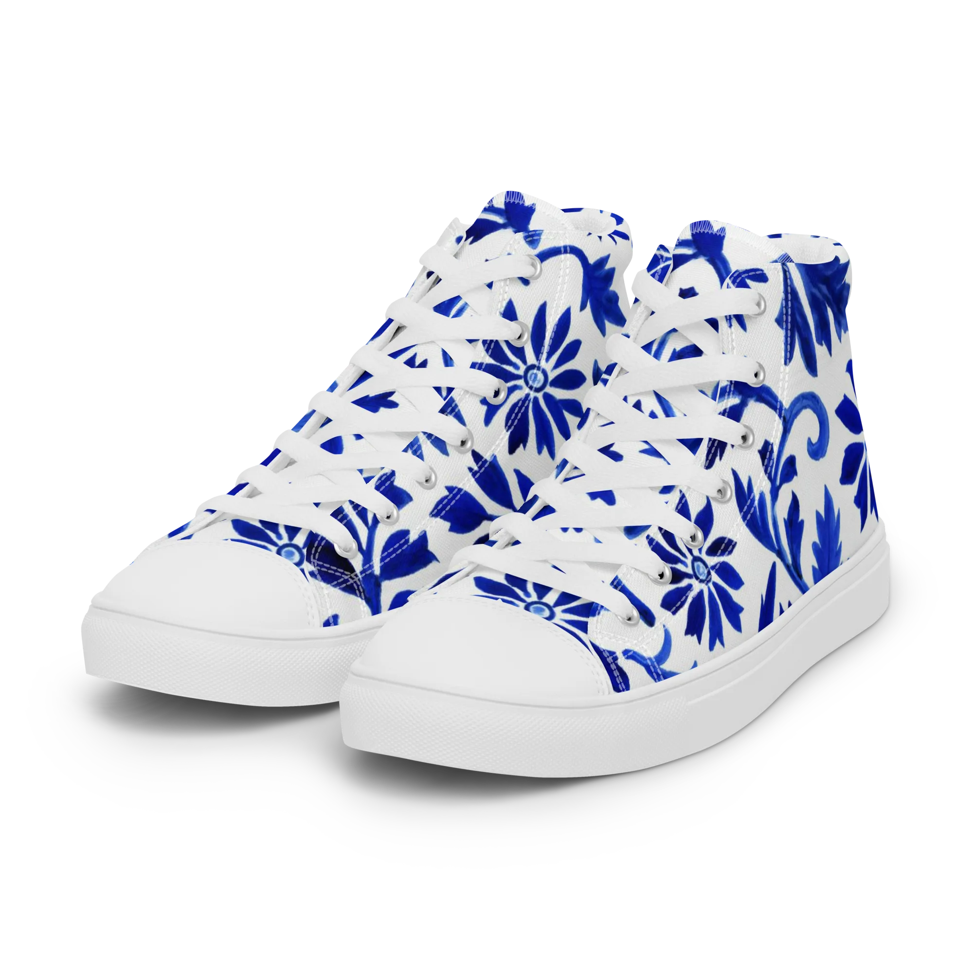 Azure Vinework on Women's High Top Canvas Shoes — Left Front
