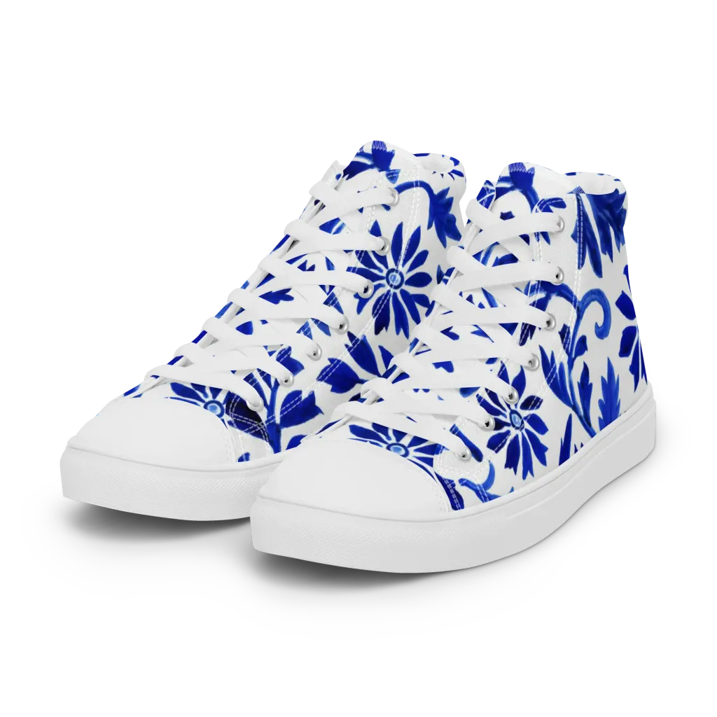 Azure Vinework on Women's High Top Canvas Shoes — Left Front