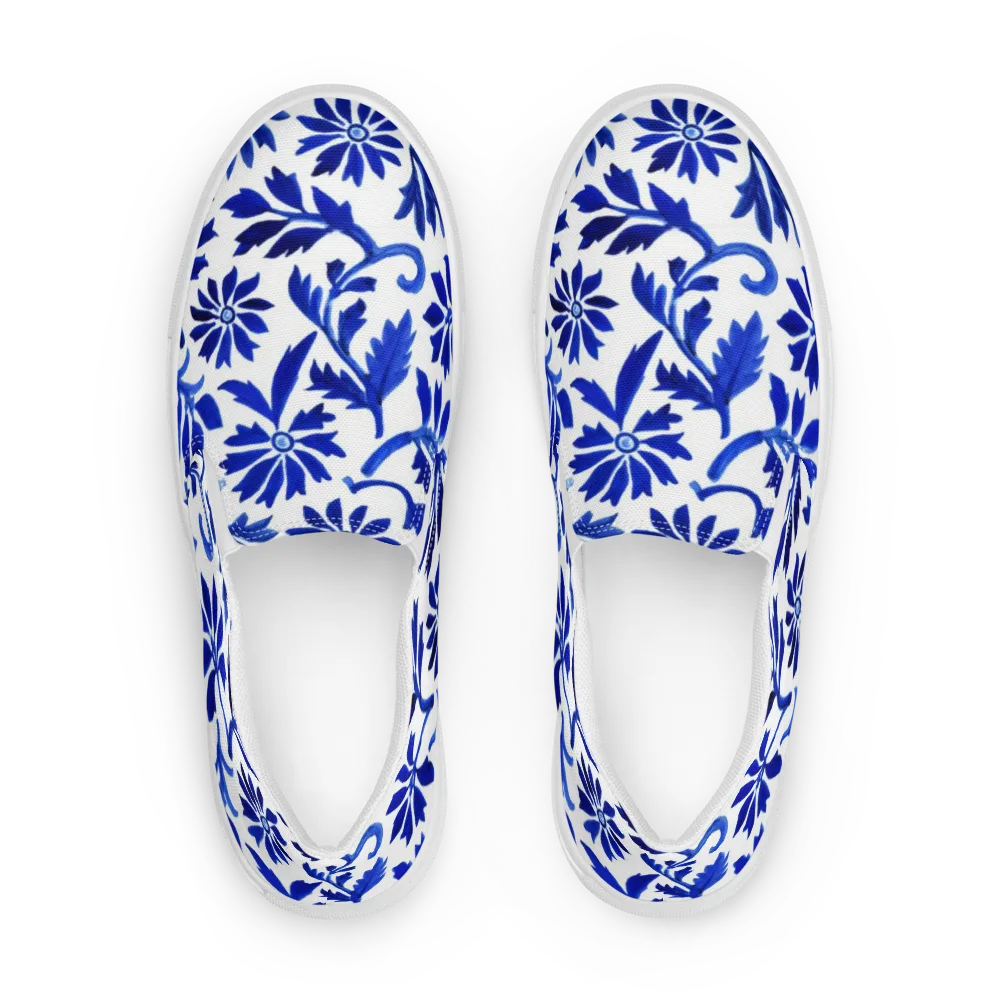 Azure Vinework on Men's Slip-On Canvas Shoes — Front