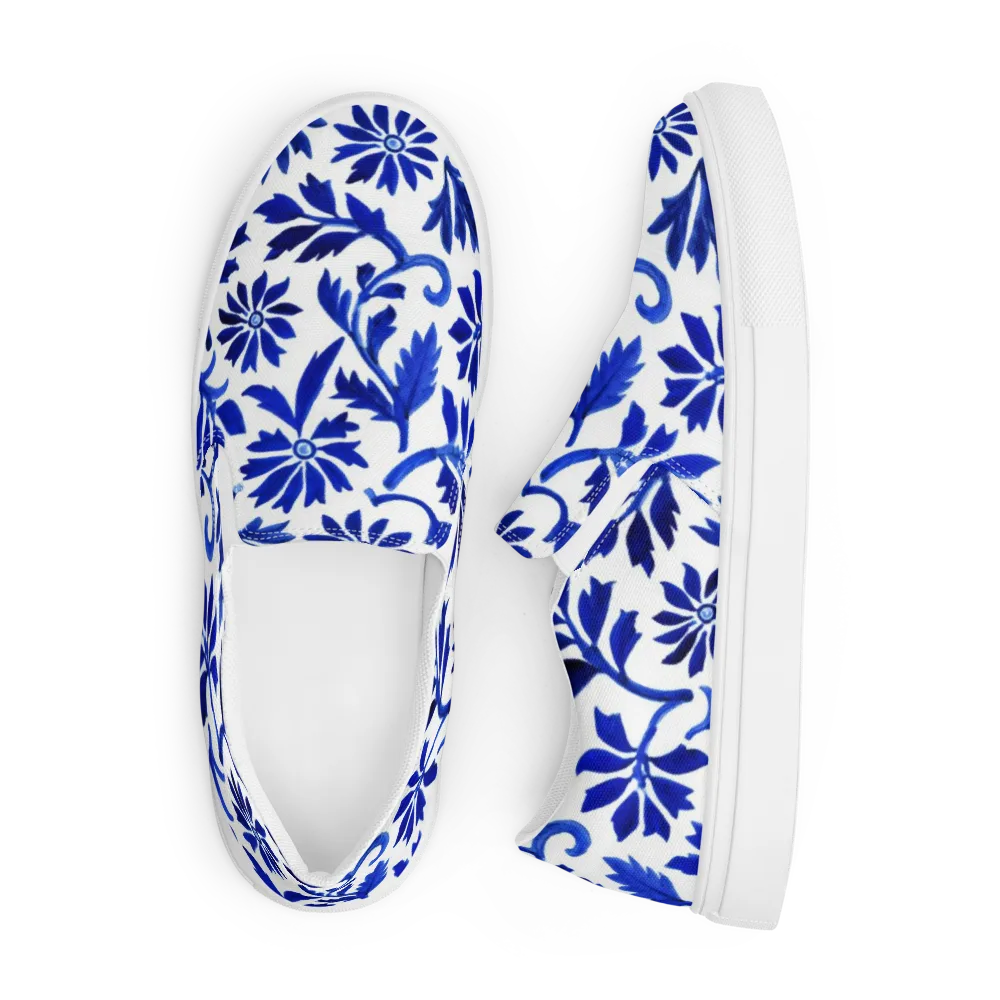 Azure Vinework on Men's Slip-On Canvas Shoes — Front