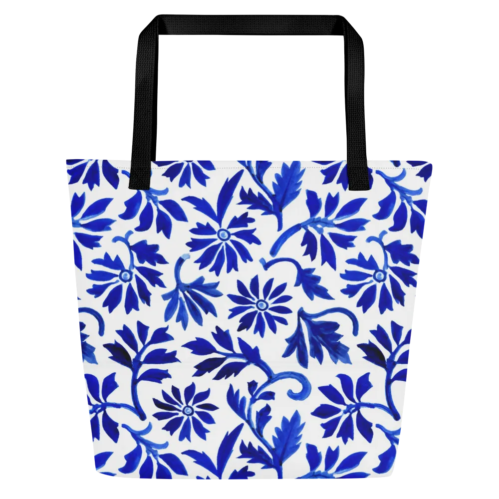 Azure Vinework on Large Tote Bag W/ Pocket — Front