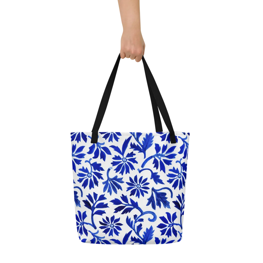 Azure Vinework on Large Tote Bag W/ Pocket — Front