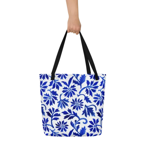 Azure Vinework on a Large Tote Bag W/ Pocket