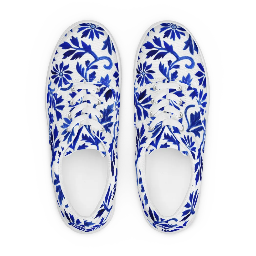 Azure Vinework on Men's Lace-Up Canvas Shoes — Front