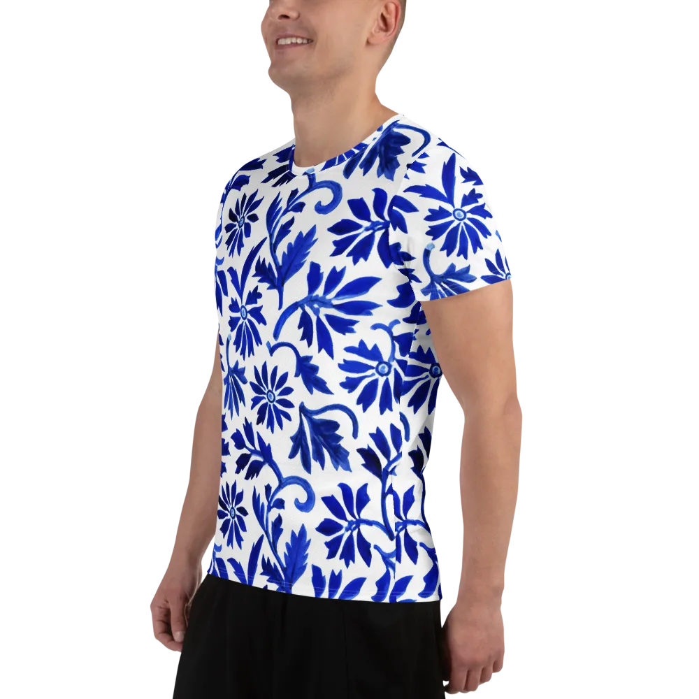 Azure Vinework on Men's Athletic T-Shirt — Left