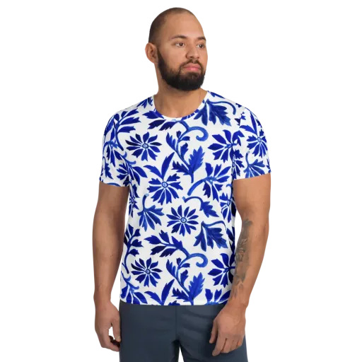Azure Vinework on a Men's Athletic T-Shirt