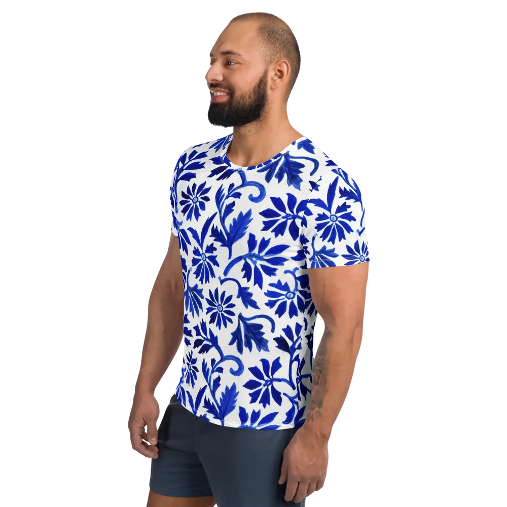 Azure Vinework on Men's Athletic T-Shirt — Left