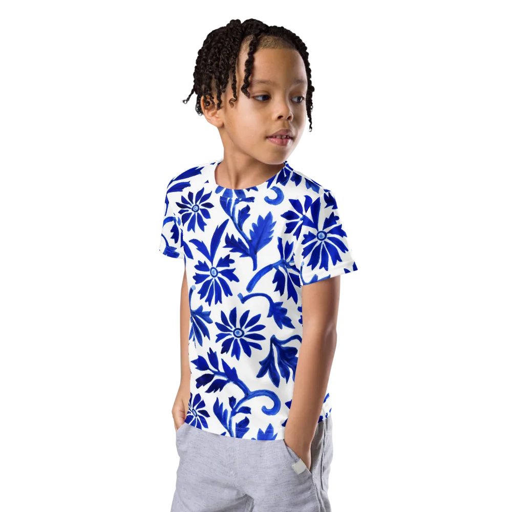 Azure Vinework on Kids Crew Neck T-Shirt — Left Front