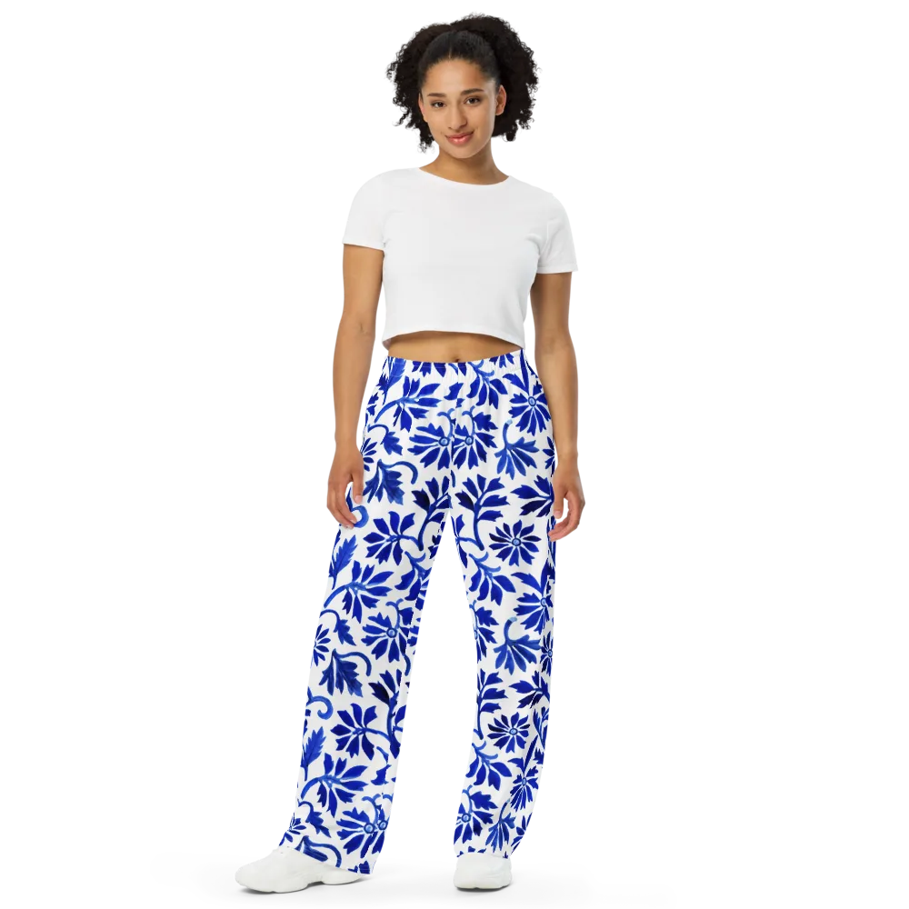 Azure Vinework on Wide-Leg Pants — Front