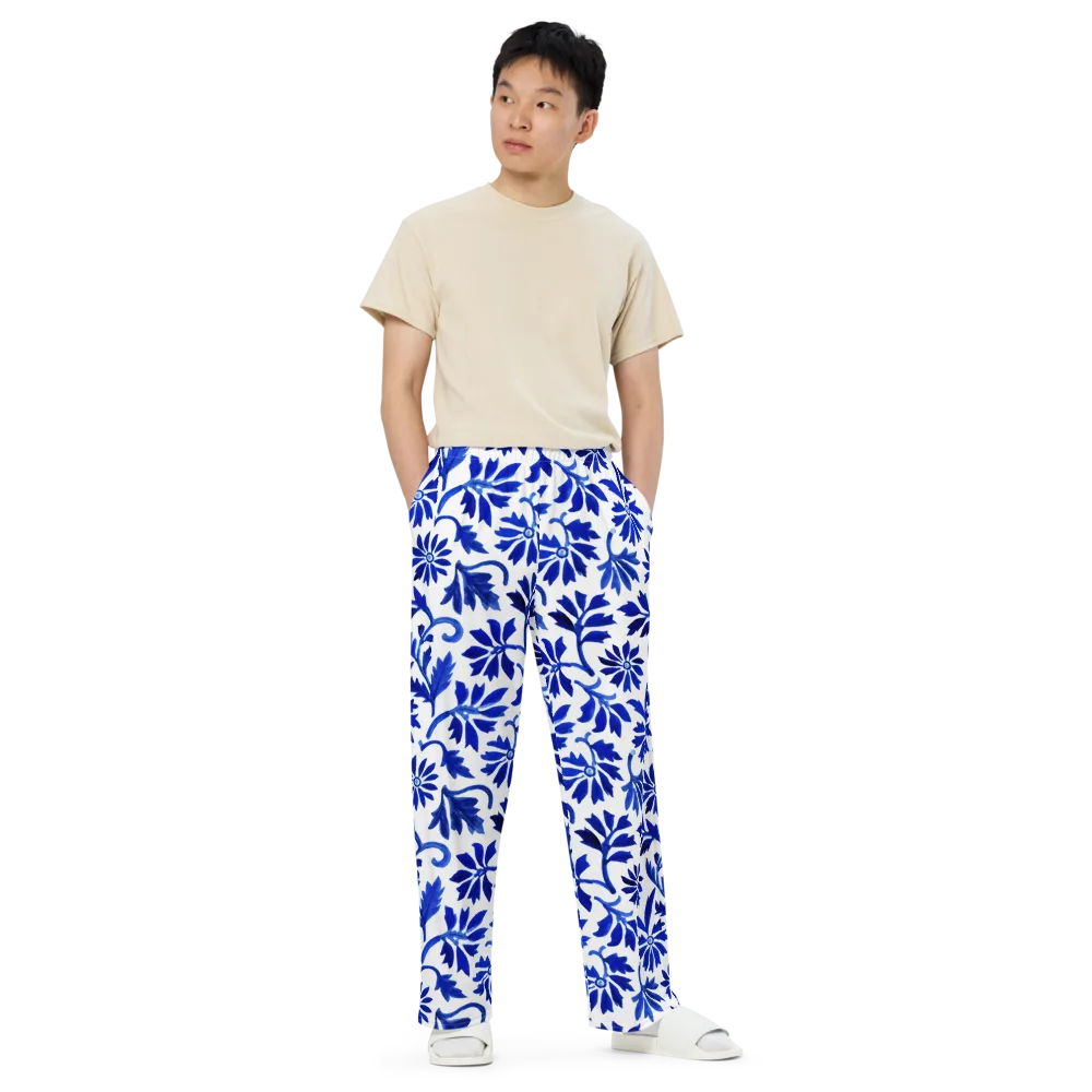 Azure Vinework on Wide-Leg Pants — Front