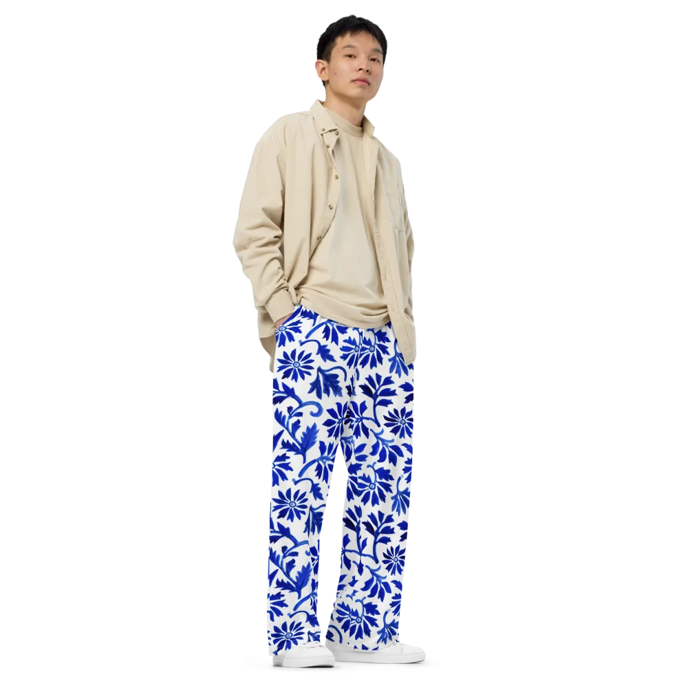 Azure Vinework on Wide-Leg Pants — Right Front