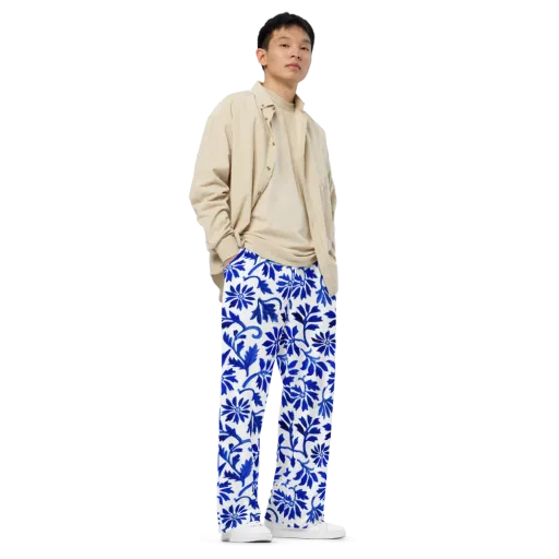 Azure Vinework on a Wide-Leg Pants