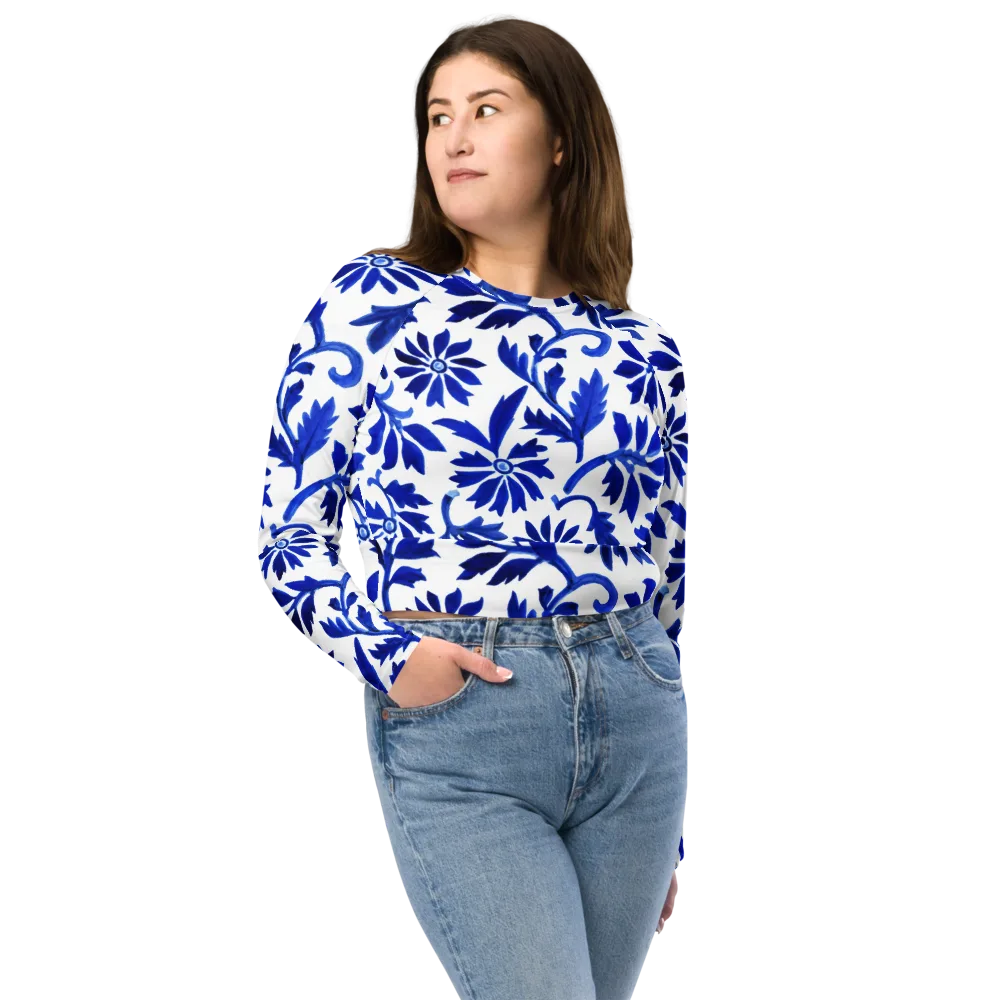 Azure Vinework on Long Sleeve Crop Top — Front