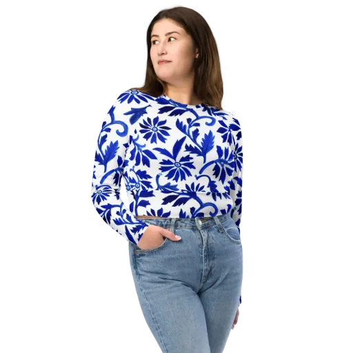 Azure Vinework on a Long Sleeve Crop Top