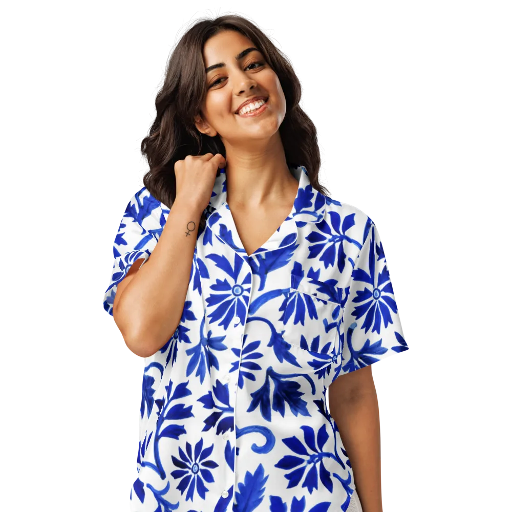 Azure Vinework on Women's Short Sleeve Pajama Top — Front
