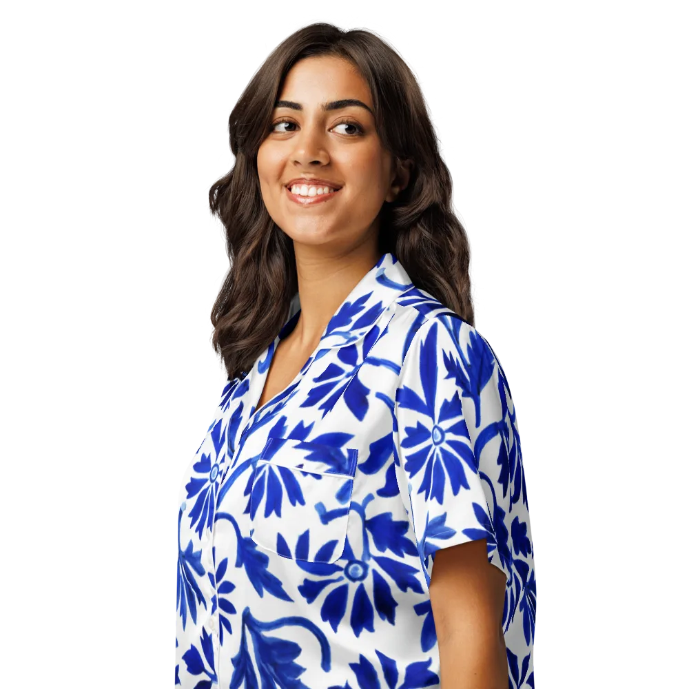 Azure Vinework on Women's Short Sleeve Pajama Top — Left Front