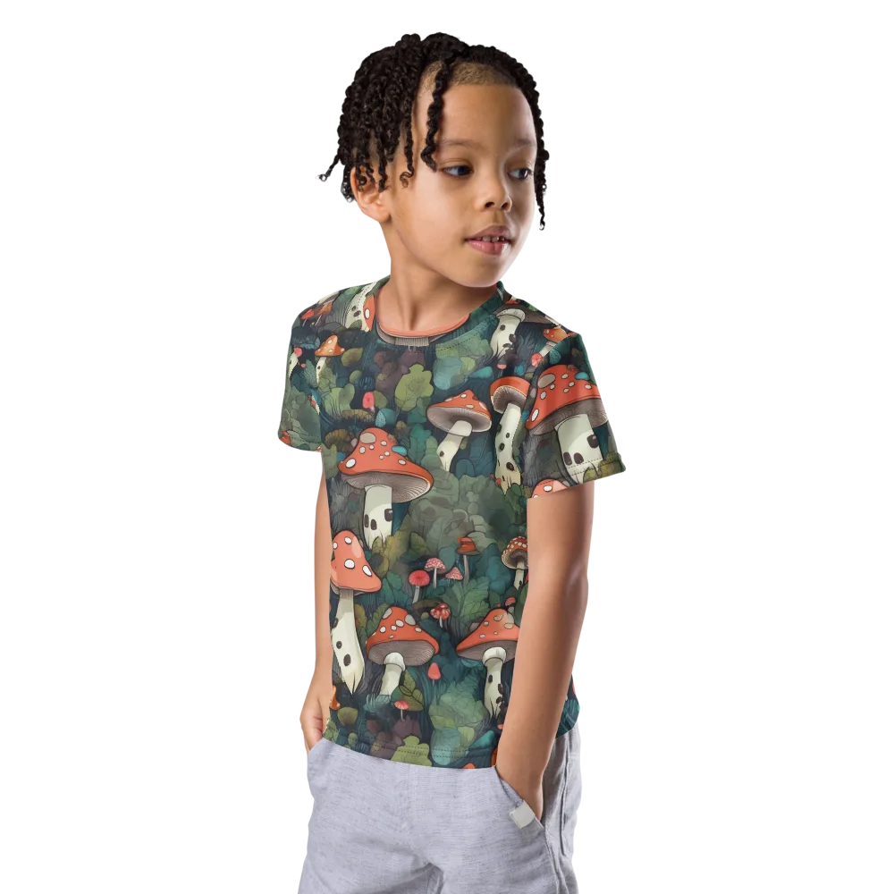 Toadstool Canopy on Kids Crew Neck T-Shirt — Left Front