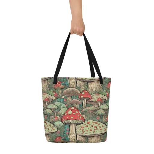 Toadstool Grove on a Large Tote Bag W/ Pocket