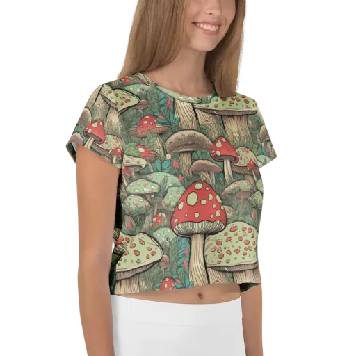 Toadstool Grove on a Crop Tee