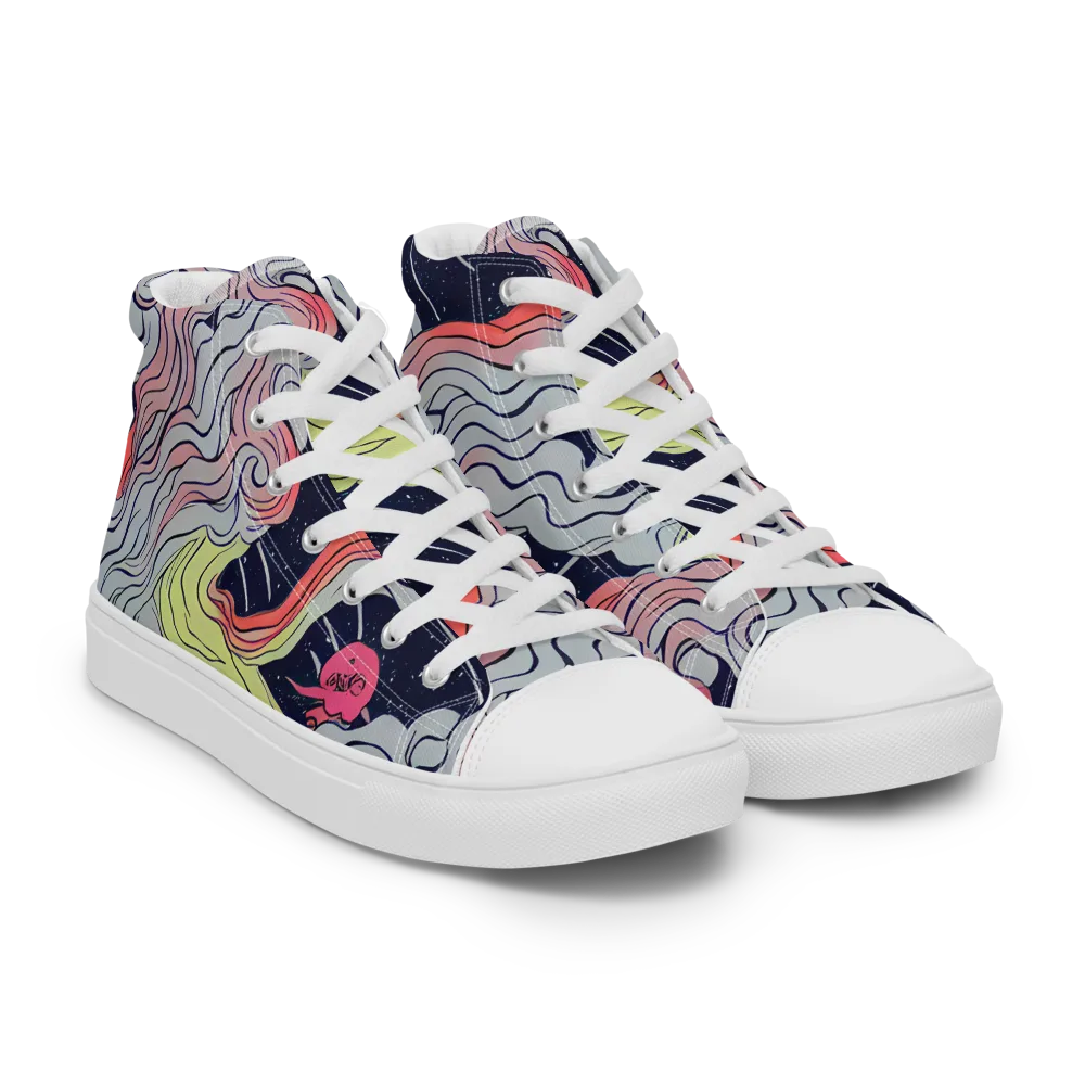 Stardust Drapery on Men's High Top Canvas Shoes — Right Front