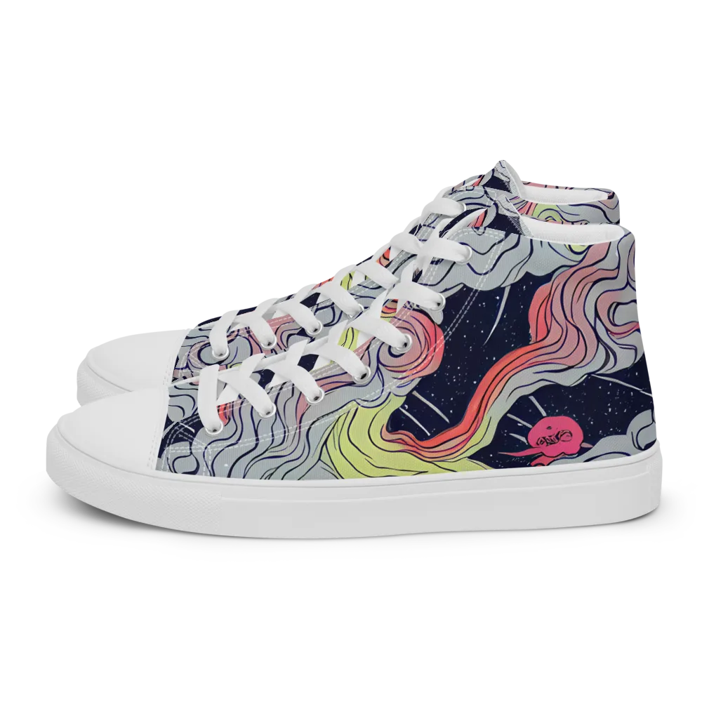 Stardust Drapery on Men's High Top Canvas Shoes — Left