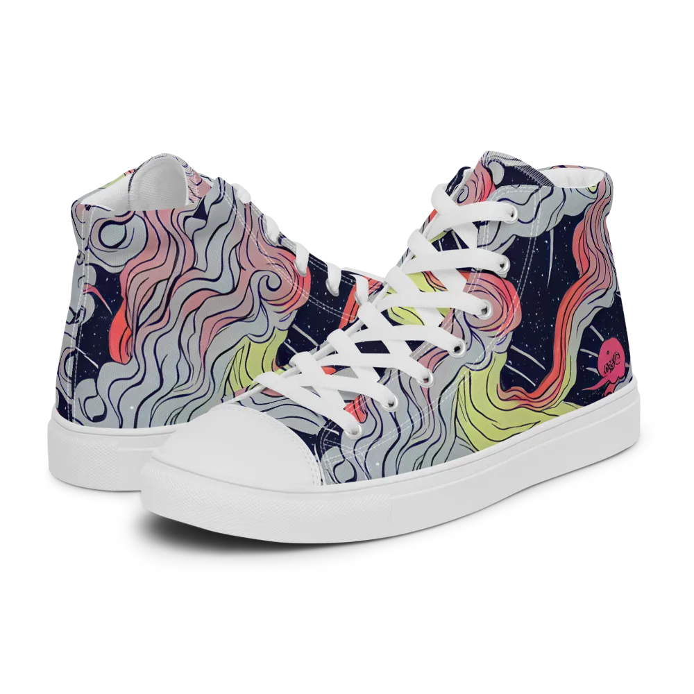 Stardust Drapery on Men's High Top Canvas Shoes — Left