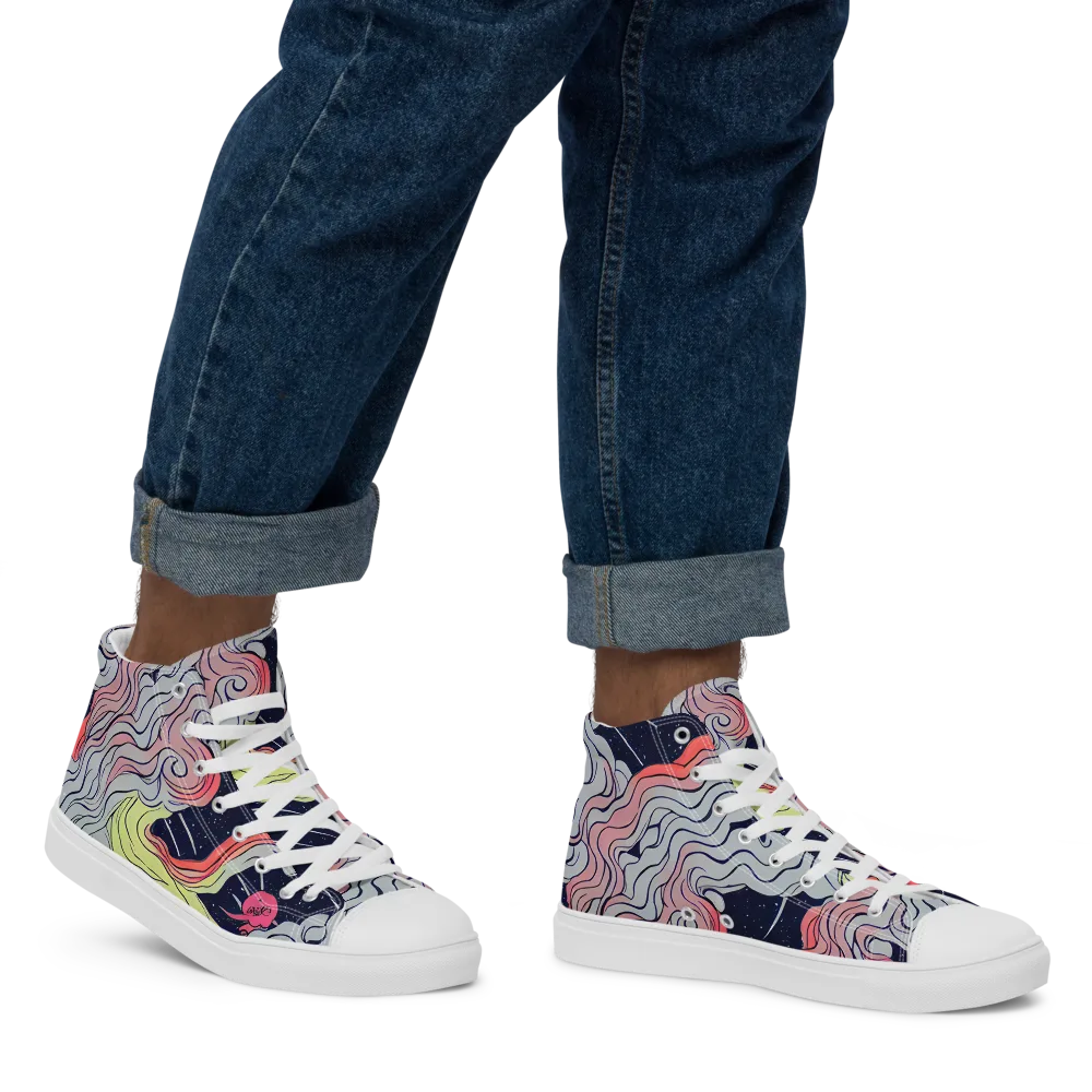 Stardust Drapery on Men's High Top Canvas Shoes — Right
