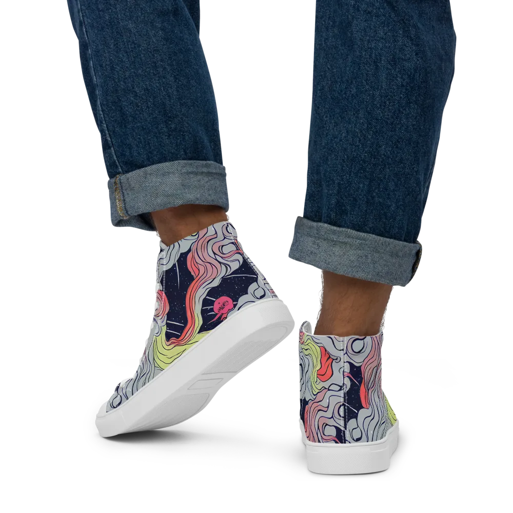Stardust Drapery on Men's High Top Canvas Shoes — Back
