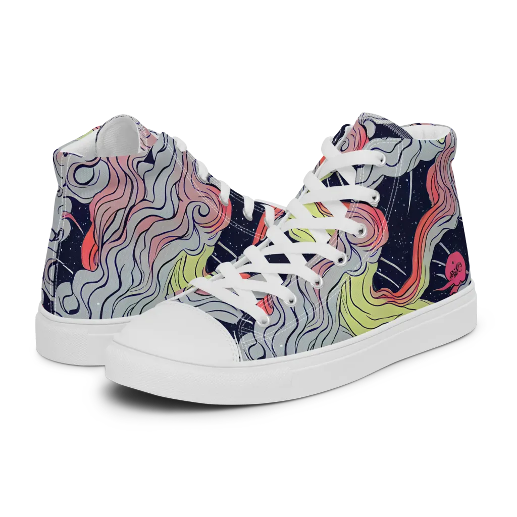 Stardust Drapery on Women's High Top Canvas Shoes — Left