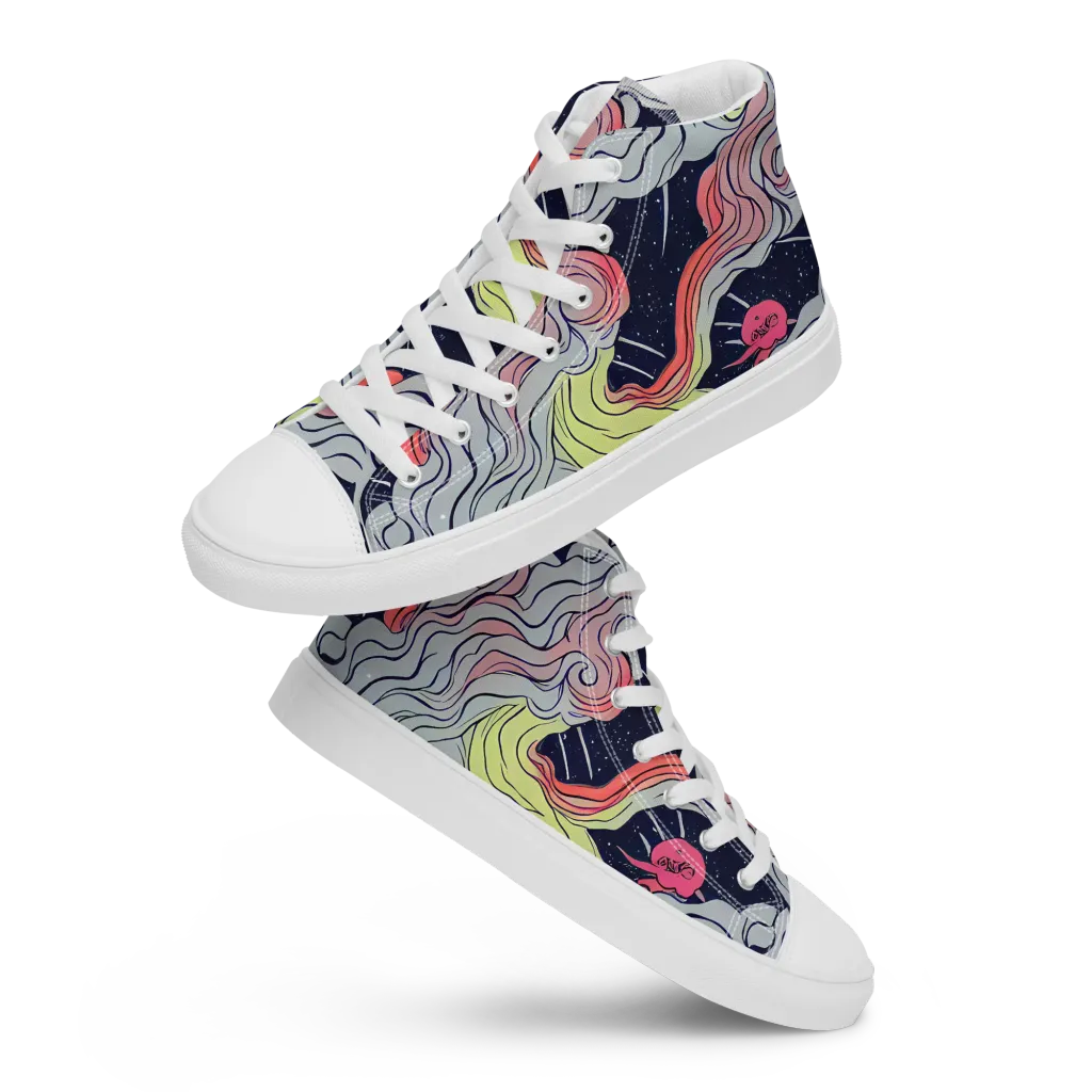 Stardust Drapery on Women's High Top Canvas Shoes — Front