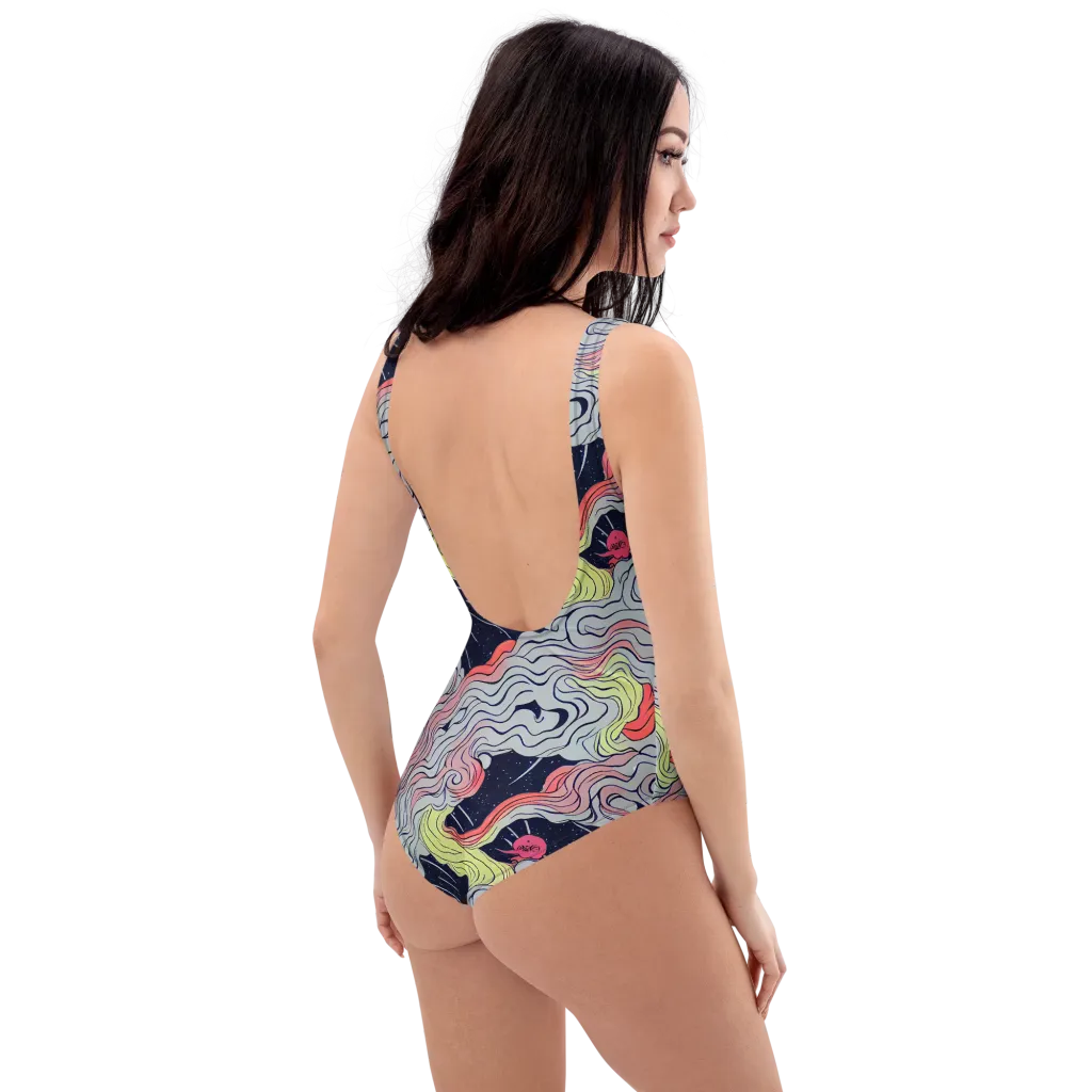 Stardust Drapery on One-Piece Swimsuit — Right Back