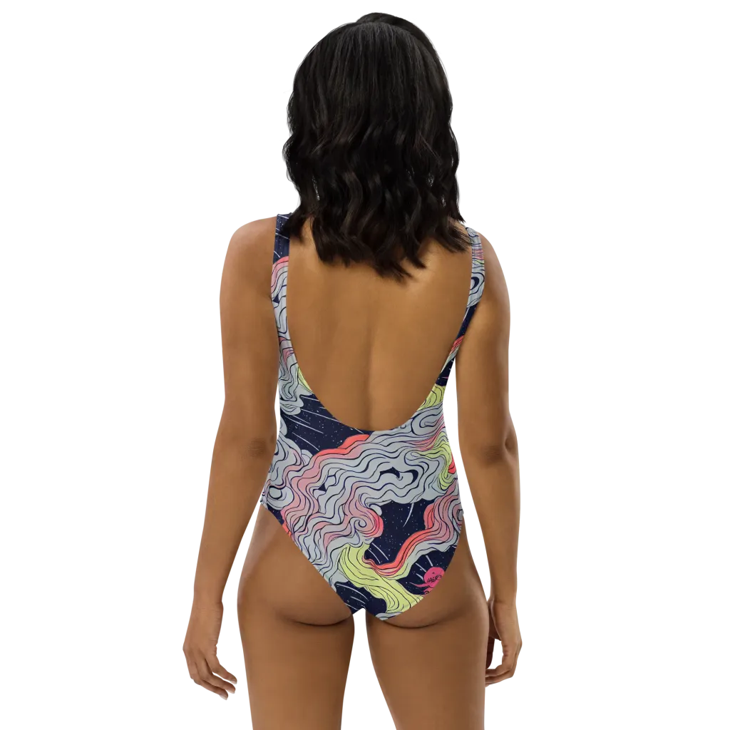 Stardust Drapery on One-Piece Swimsuit — Back