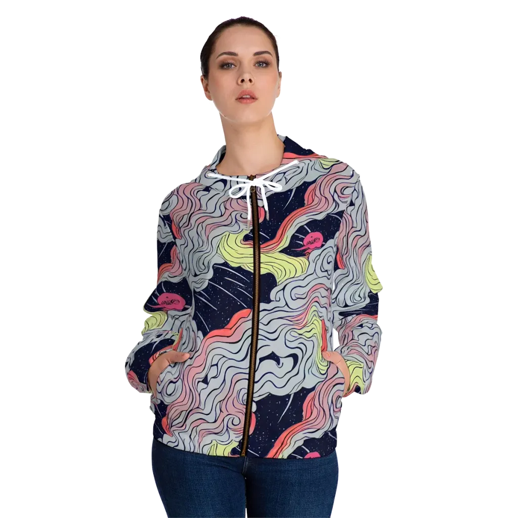 Stardust Drapery on Women's Full-Zip Hoodie — Front On Person