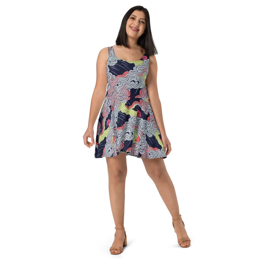 Stardust Drapery on Skater Dress — Front