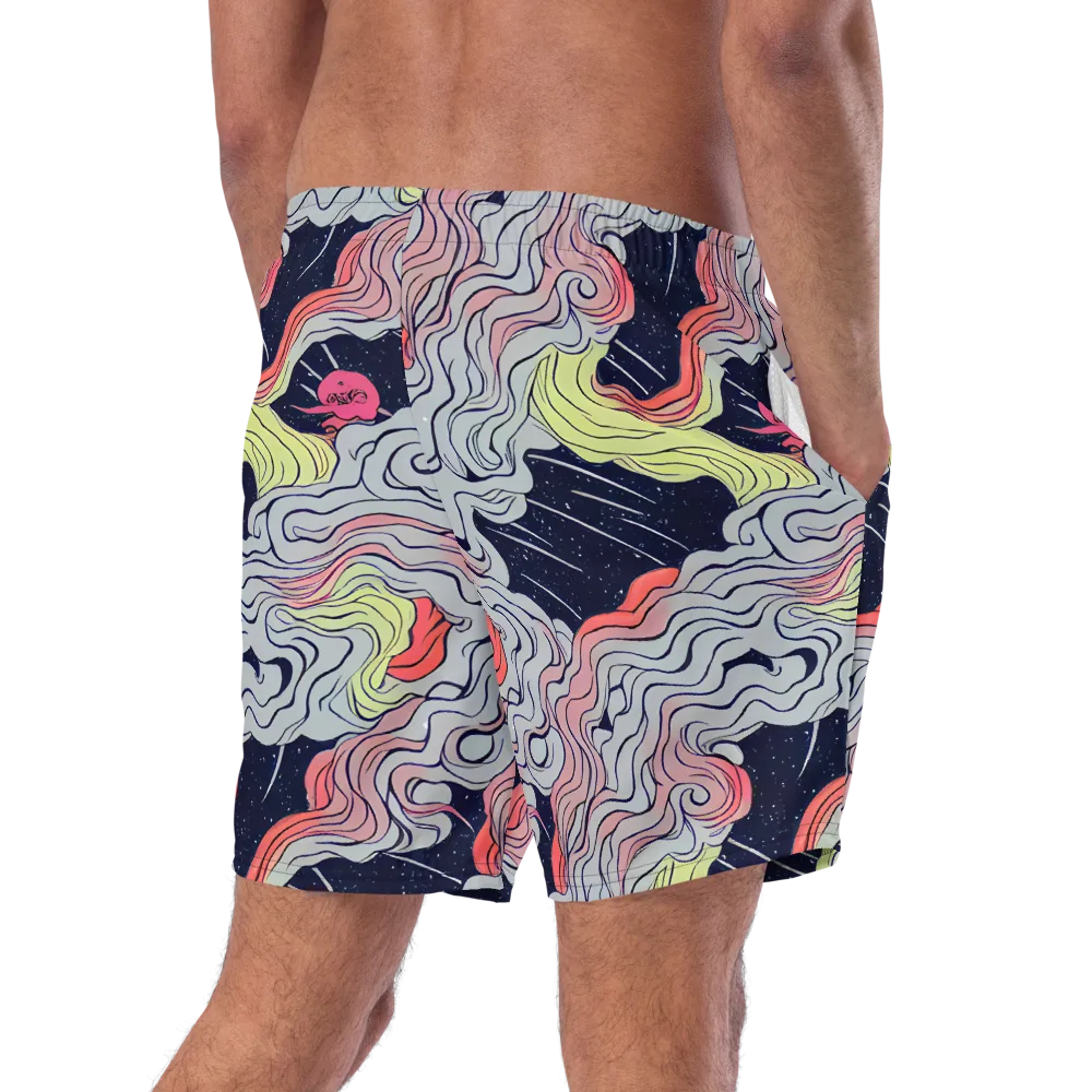 Stardust Drapery on Swim Trunks — Right Back