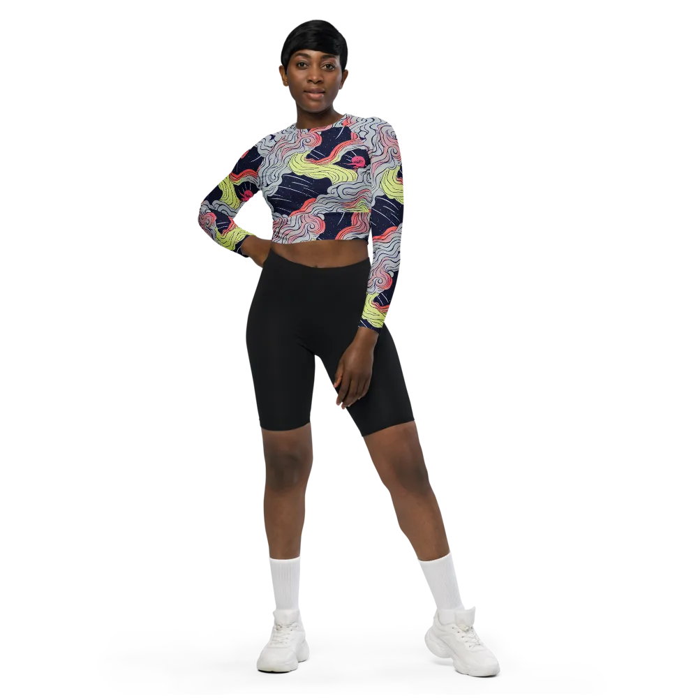 Stardust Drapery on Long Sleeve Crop Top — Front